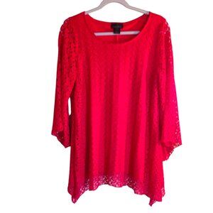 Brittany Black Blouse Top with Crochet Overlay Red Large